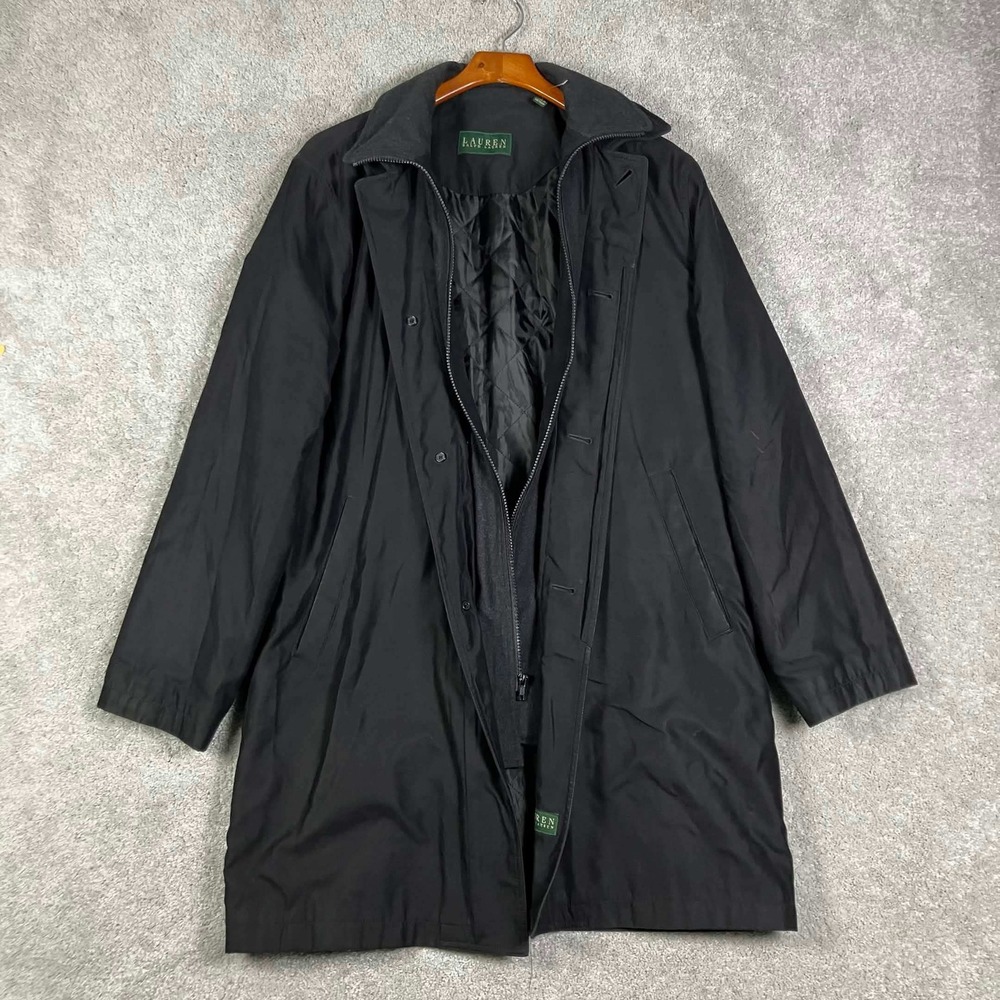 Lauren Ralph Lauren Trench Coat Mens 40L Black Removable Liner Quilted Insulated - Picture 8 of 15